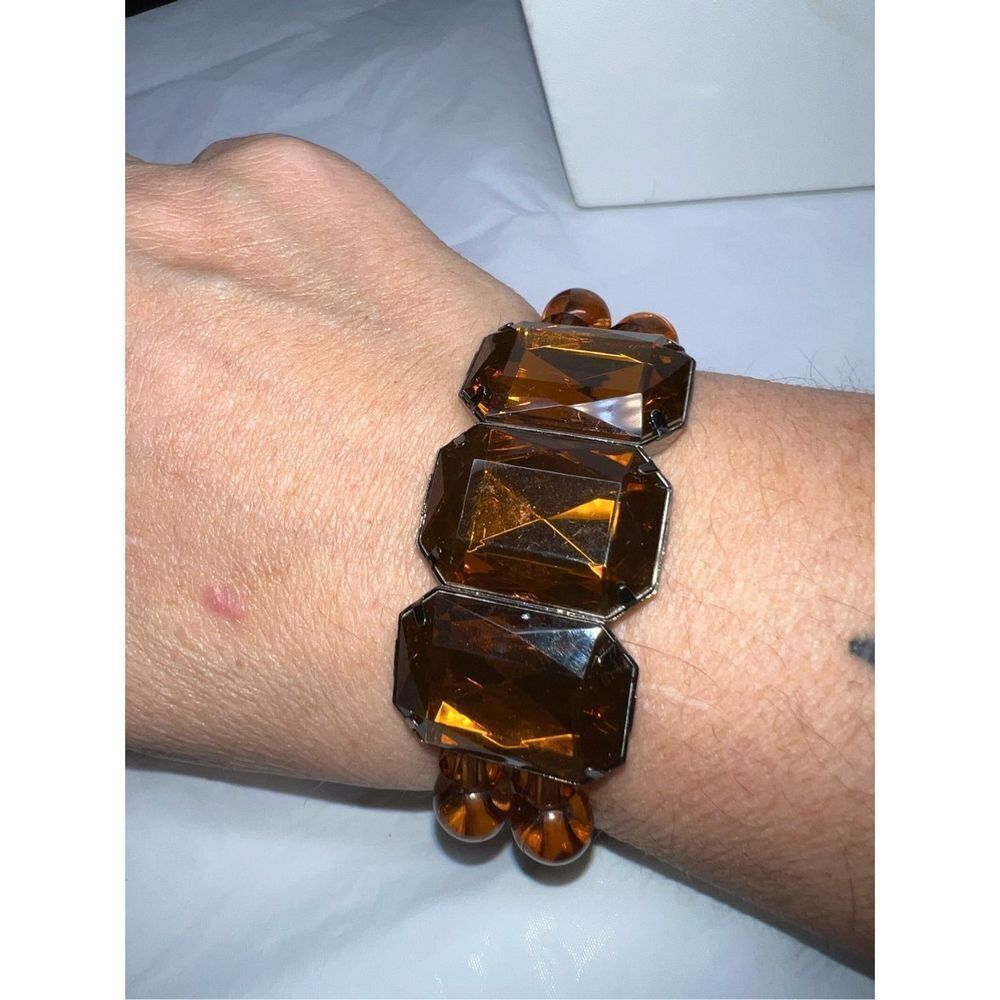 Double Row‎ Faux amber Colored Bead Focal Bracelet